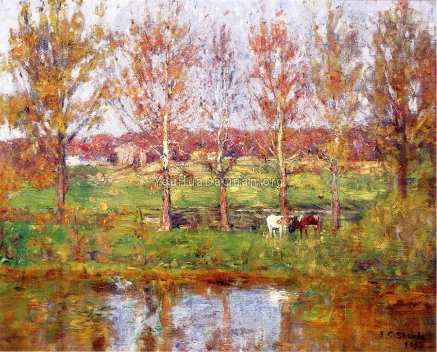 Cows by the Stream - 西奥多·克莱门特·斯蒂尔